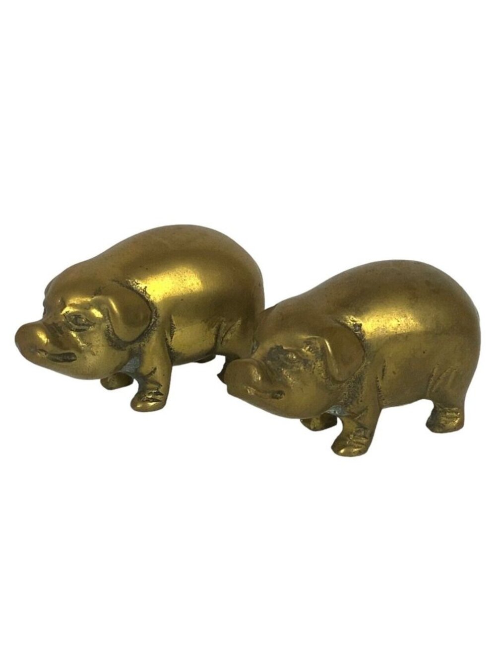 Solid Brass Mini Pig Figurines Set Of 2 Made In Korea 2.75" Long Collectible Hom